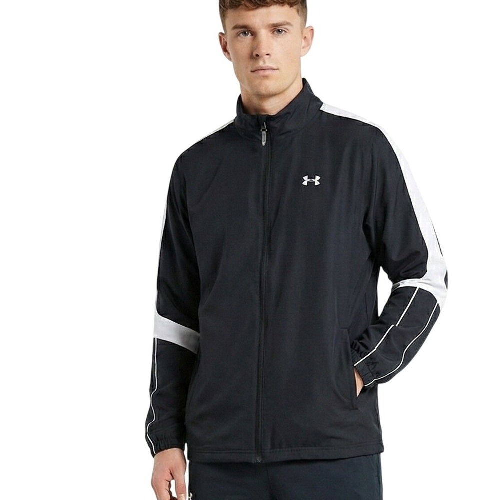 Under Armour Men's Black White Track Jacket Full Zip Performance Logo XXL Casual